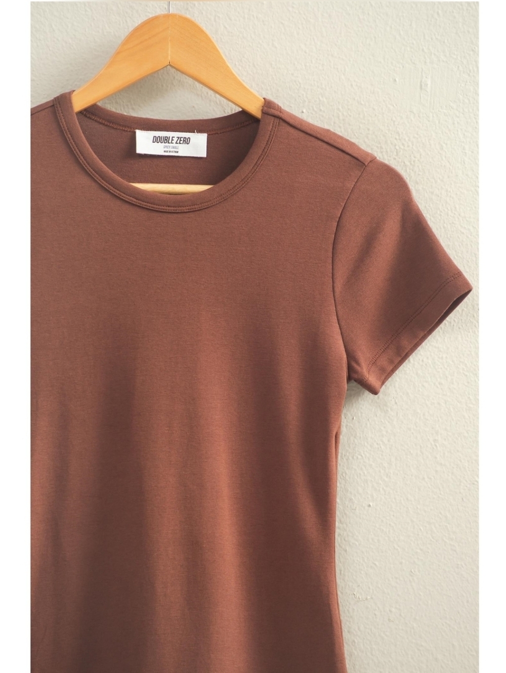 Brown Mineral Washed Classic Crewneck Fitted Cotton Blend Tshirt  Baby Tee - Picture 3 of 5